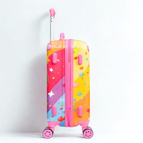 Image of ADSON Abs Kids Trolley 360 Rotating Luggage 360 Degree Wheels Princess Non-Breakable 20 Inch Kids Hardsided Suitcase with 4 Wheels, 360 Degree Wheel Travel Trolley Bag (Pink Rainbow Unicorn)