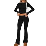 loungemöbel set 【Yoga Schlaghose für Damen】lounge set damen,loungewear damen set,pyjama set damen,sport outfit damen fitness set skims lounge set,lounge set damen skims,gym set damen,cotton jersey lounge set,jogginghose damen,schlaghose damen zwei teiler, 2-teiligen Sets gym outfit damen workout set damen,high waist leggings damen,gym outfit damen set