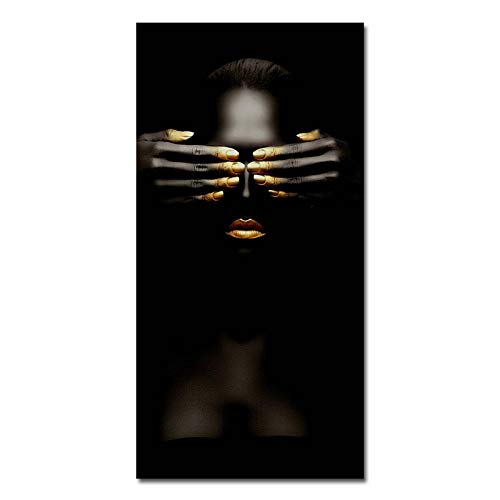 Toile femme africaine noire 50x100cm pour habiller un mur vide