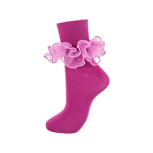 Image of Women Big Ruffle Ankle Socks Adult Double Lace Frilly Socks Fold Cuff Cotton Ruffled Dress Crew Bobby Bride Sock