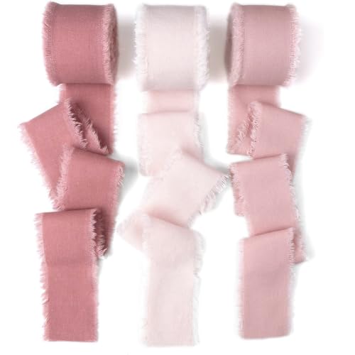 Fita de gaze de seda 4 cm x 15 m, conjunto de fitas, fita verde eucalipto, fita de presente, fita de gaze de casamento para convites de casamento, ramos de noiva, embrulho de presentes (série rosa)
