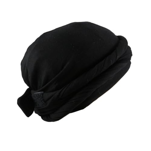 Durag Turban for Men, Muslim Durag Hat Halo Turban Cap Headwrap Pre-Tied Satin Lined Turban Hat (US, Alpha, One Size, Black)