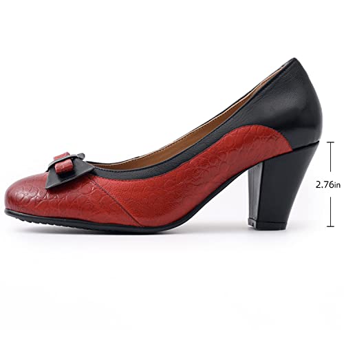 Image of Mona flying Women's Leather Chunky Pumps Dress High Heel Office Work Shoes