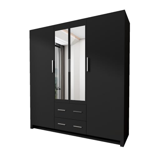INTERWOOD LONDON Four Door Modern Wardrobe for Bedroom/Home Office with Drawers (BLACK, 171 CM)