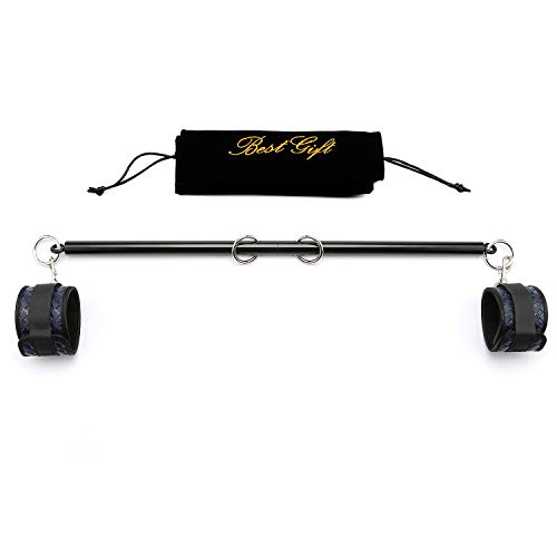 Silver Adjustable Pilates Spreader Bar Set with 2 Adjustable Fur Red Straps Sports Aid Training Fitness Gear Home Indoor Gyms (Black+Blue Kit)