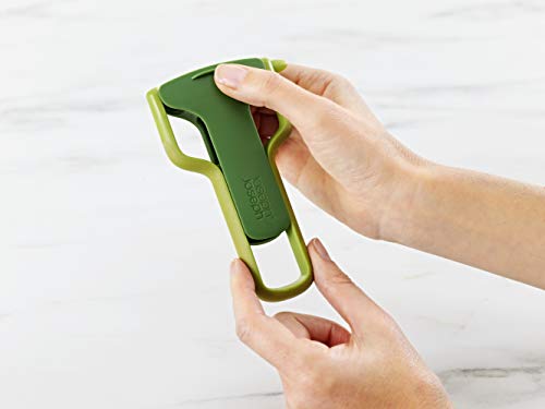 Joseph Joseph SafeStore Stainless Steel Straight Peeler with Blade Guard, potato eye remover- Green, 8