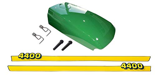 New Kumar Bros USA Upper Hood & Fuel Door with Fuel Door Mounting Hardware and LH/RH Decal Set Compatible with JohnDeere 4400
