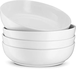Kook Ceramic Pasta Bowl Set, For Soups and Salads, Serving Bowls, Large Capacity, Microwave & Dishwasher Safe, Set of 4, 40 oz