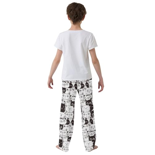 Doodle Cat Black White Boys Pants for Kids Jogger Pants with Pockets S-XL3
