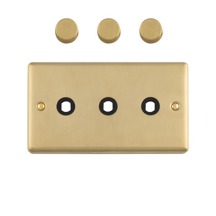 Kooples Hardware 3 Gang Dimmer Switch Plate Triple Wall Light Control Cover (Satin Brass)