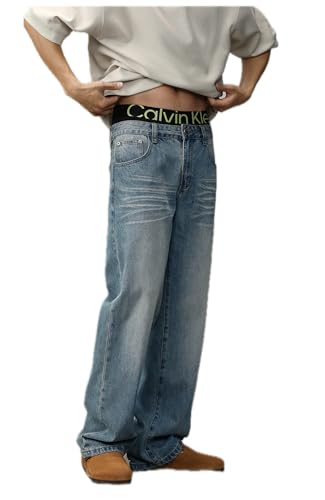 Pants Trousers Denim Blue Straight Leg for Men's Business High-end Loose and Versatile