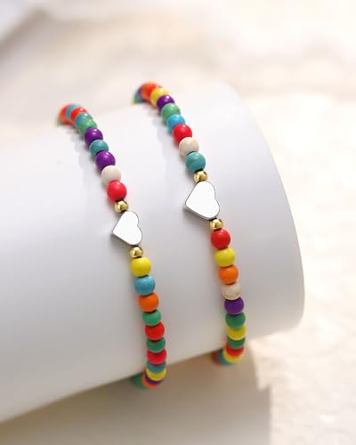 Back to School Gifts Colorful Matching Heart Bracelets Set for Mother and Daughter3