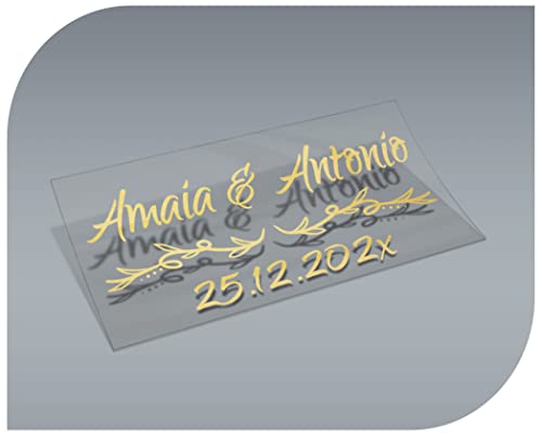Personalisierbare Aufkleber mit Namen und Datum, für Einladungen, Hochzeit, Taufe, Verlobung, Kommunion, Geburtstag, Party, Vintage, Stempel (Modell 9) Cover