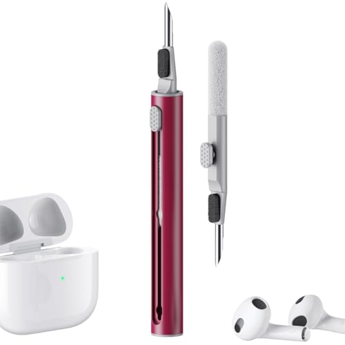 Image of Hyashee Cleaner Kit for Airpods Pro 1 2 3 Multi-Function Cleaning Pen with Soft Brush Flocking Sponge for Bluetooth Earphones Case Cleaning Tools (Red)