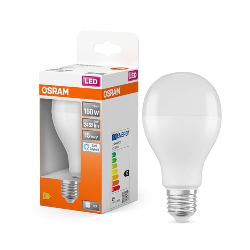 Osram LED-Lampen, klassische Kolbenform, 150 Watts Ersatz, E27, A-shape, 6500 Kelvin, Kaltes Tageslicht, Matt, single Pack, Tageslichtweiß