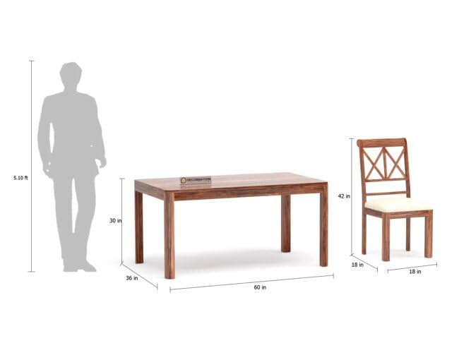 Image of DecorNation Ella Solid Wooden 6 Seater Dining Table Set with Chairs | Cushioned Faux Leather Seats | Rectangular Dining Table | Modern Dining Furniture for Home