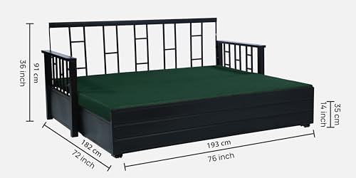 Image of Yamdilo 3 Seater Metal Sofa Cum Bed with Hydraulic Storage | King Size Sofa Cuma Bed | 3 Seater Sofa Set, Metal Sofa Set for Living Room (Matte Black Finish with Red Black Design)