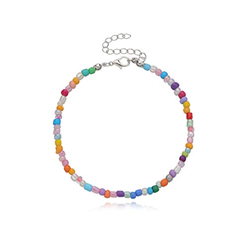 IXDEAXLY Colorful Beaded Initial Anklet for Women Bohemian Beaded Fashion Anklet-Colorful