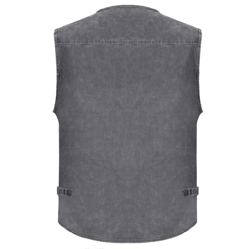 Men's Fishing Vest Stone Washed Denim Multi Pockets Outdoor Casual Work Utility Travel Photo Hunting Cargo Vests3