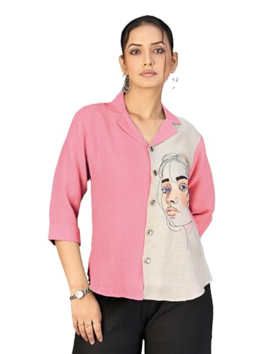 Image of Makhhi Wear Trendy Women's Sea Green & Beige Sketch Embroidered Casual Shirt for Women