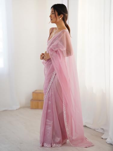 Image of AKHILAM Women's Net Embellished Saree With Unstitched Blouse Piece (AARYAN17101 KR Parent)