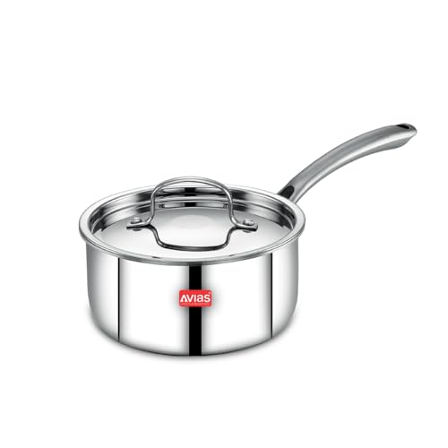 Image of Avias Riara Triply Saucepan with Lid | 5 Years Warranty | 14cm Stainless Steel Sauce Pan, Triply Tea Pan, Steel Casted Handles, 2.5 Mm Thickness, Induction Base Sauce Pan, 1.10 Litre, 14cm