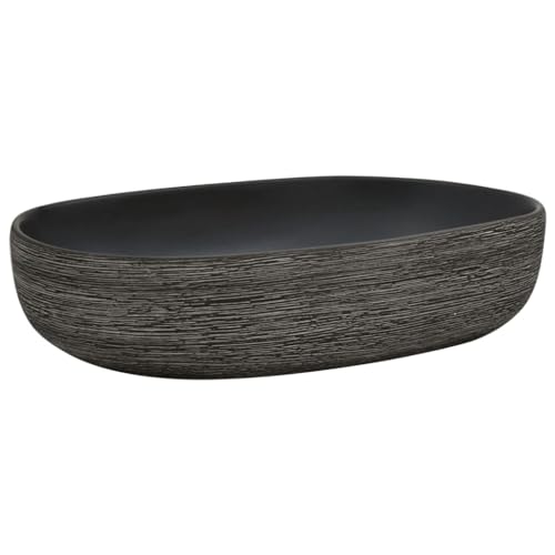 vidaXL Lavabo sobre Encimera Ovalado, Lavamanos de Tocador, Lavabo de Fregadero, Lavamanos sobre Encimera para Baño Aseo, Cerámica Gris y Negro