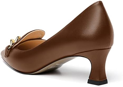 SHOWFOREST Square Toe Spool Wedding Dress 2 Inch Slip On Matte Low Heel Metal Pumps Shoes Brown Size 7 - Zapatos for Women | Image 6