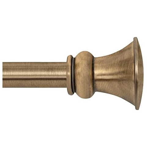 Deco Window 1 Inch Adjustable Antique Brass Curtain Rod for Windows & Doors Curtains with Egyption Decorative Finials & Brackets Set - 36" to 66" Cover