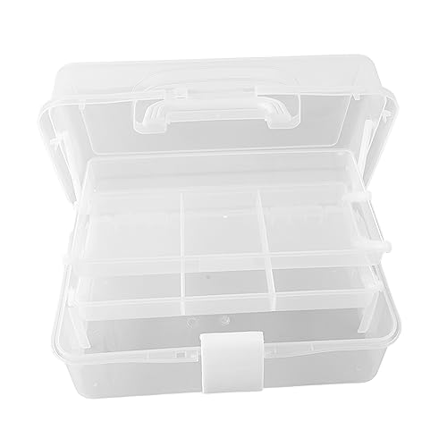Image of Sunicon 3 Layer Folding Storage Box, Portable Multipurpose Handled Tool Box Sundries Organizer for Arts, Crafts,Cosmetic, Sewing, Toy (White)
