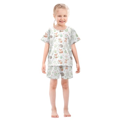 Pajama Short Sets Cute Forest Animal Background Soft Cotton Summer Sleepwear 2 Piece PJS Size 5-14T4