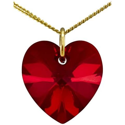 Women 9ct Yellow Gold January Birthstone Garnet Red Heart Necklace Genuine Austrian Crystal Pendant 18 inch Cover