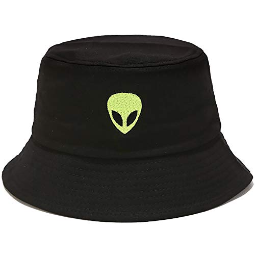 Extraterrestre Bordado Negro Gorro de Pescador Mujer Hombre Sombrero de Pescador Protección Solar Gorro de Playa Al Aire Libre Viajes Plegable Sombrero para el Sol Cover