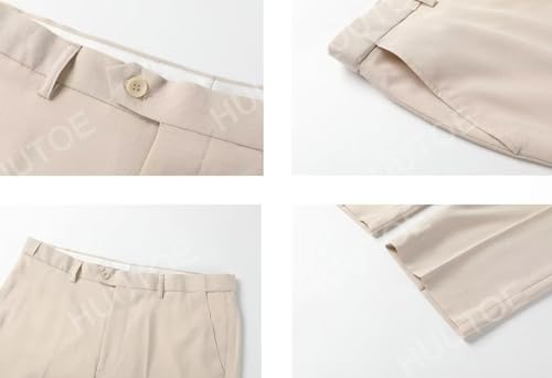HUUTOE Men's Linen Dress Pants Casual Lightweight Suit Pants Beach Summer Flat Front Straight Trousers with Pockets3