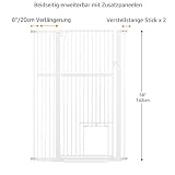 unipaws Hohes Katzengitter Tür, 142 cm hohes Hundegitter mit Katzentür, 95–105 cm breit, druckmontiertes hohes Haustiergitter für Treppen und Türen, Durchgangstür, Weiß