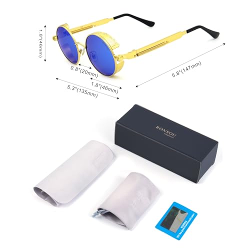 Image of RONSOU Steampunk Style Round Vintage Polarized Sunglasses Retro Eyewear UV400 Protection Matel Frame