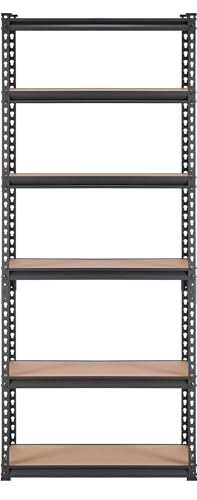 Image of Adjustable 6-Shelf Metal Storage Rack | Heavy-Duty Steel Boltless Rivet Utility Shelving Unit for Garage, Kitchen & Office | 62 Inches Height (62 x 24 x 12 in) - Black