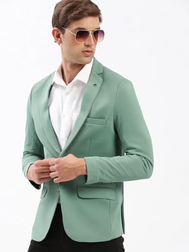 Image of SHOWOFFFF Men Solid Single Breasted Casual Blazer | Notched Lapel Full Sleeves Cotton Blazer for Mens | Slim Fit Regular Length Blazer for Men's