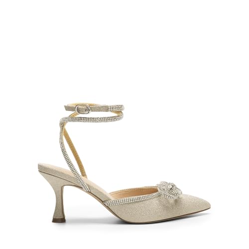 Image of DREAM PAIRS Kitten Rhinestone Bow Ankle Strap Closed Heels