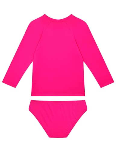 Image of Snowheart Girls Swimsuit Size 7-8 Years Old Soild Rose Red Two Pieces Breathable Rash Guard Set
