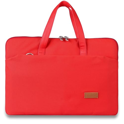 Image of Protecta Grace Office Laptop Messenger Bag for Men and Women Canvas Look Laptop Briefcase Water Repellent Padded Laptop Messenger Sleeve Bag 15.6 Inch Ideal for Office & Work in Color Red