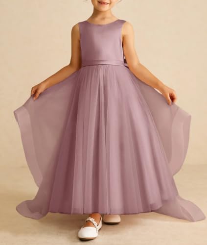 Tulle Flower Girl Dress with Bow V Backless First Communion Dress with Detachable Train Ball Gown Party Dress with Belt4