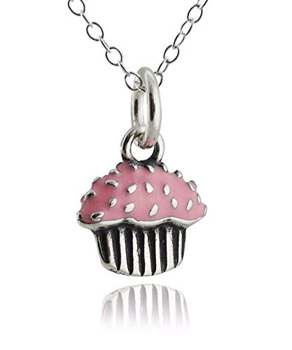 Cupcake Necklace - 925 Sterling Silver - Charm Sweet Candy Jewelry Pendant New
