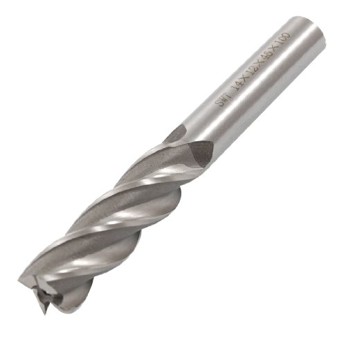 Image of uxcell 12mmx14mmx45mmx100mm Machining Cutting Tool Helical Groove 4 Flute Straight Shank Milling Cutter End Mill