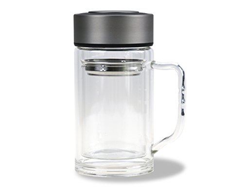 Teebereiter mit Henkel / 300 ml / 100% dicht/Tee-Glas doppelwandig/Deckel & Teesieb aus Edelstahl/Trinkflasche/Reisebecher to go/Thermobecher/Teebecher/Kaffebecher von CALUTEA Cover