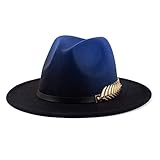 Gossifan Women Gradient Color Fedora Wide Brim Felt Panama Hat with Belt Buckle Royal Blue/Black