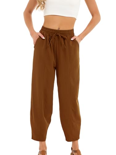 Pantalon Femme Extensible Cuisse Respirant Barrel Sport Sarouel Cordon de Serrage Taille Élastique Poches Léger Loisirs Ample Décontractés Transpiration...