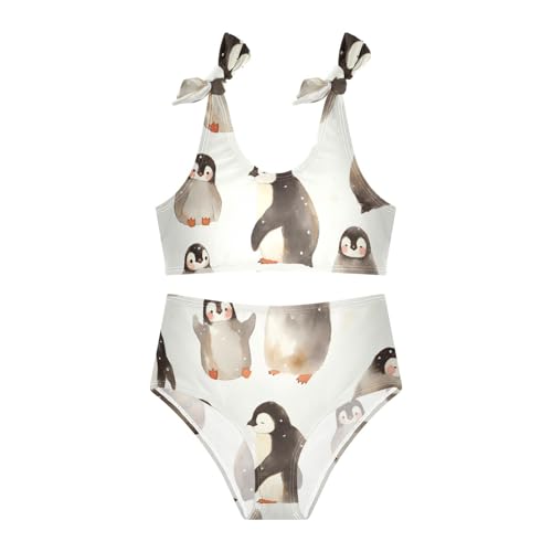 KLL Cute Penguin Babies Pattern Girls' 2 Piece Bikini Set Beach Bathing Suit Swimwear Adjustable Shoulder Strap3