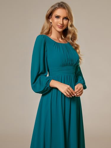 Image of Ever-Pretty Women's Crewneck Long Lantern Sleeves Floor Length A-Line Pleated Chiffon Formal Dress 0106B