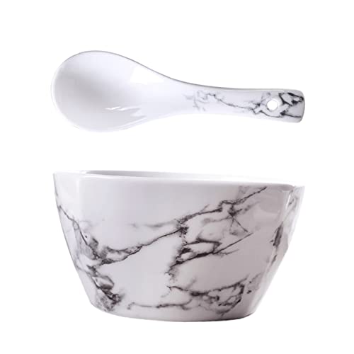 SOLUSTRE 1 Set Marbled Ceramic Bowl with Spoon Assorted Color Rice Serving Bowl for Salad Soup and Home Kitchen Dinnerware